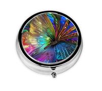 Round Pill Box with 3 Compartment Medicine Case, Portable Travel Pill Case for Pocket or Purse, Colorful Rainbow Butterfly