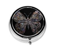 Round Pill Box with 3 Compartment Medicine Case, Portable Travel Pill Case for Pocket or Purse, Colorful Rhinestone Butterfly