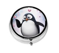 Round Pill Box with 3 Compartment Medicine Case, Portable Travel Pill Case for Pocket or Purse, Cute Penguins