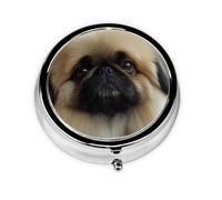 Round Pill Box with 3 Compartment Medicine Case, Portable Travel Pill Case for Pocket or Purse, Cute Pekingese