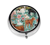 Round Pill Box with 3 Compartment Medicine Case, Portable Travel Pill Case for Pocket or Purse, Farm Animal