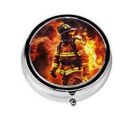 Round Pill Box with 3 Compartment Medicine Case, Portable Travel Pill Case for Pocket or Purse, Firefighter Fireman Flame