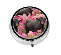 Round Pill Box with 3 Compartment Medicine Case, Portable Travel Pill Case for Pocket or Purse, Flower Show Steer Cows Cattle
