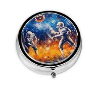 Round Pill Box with 3 Compartment Medicine Case, Portable Travel Pill Case for Pocket or Purse, Football Galaxy Space Play
