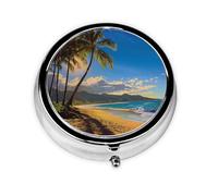 Round Pill Box with 3 Compartment Medicine Case, Portable Travel Pill Case for Pocket or Purse, Hawaii Beach