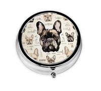 Round Pill Box with 3 Compartment Medicine Case, Portable Travel Pill Case for Pocket or Purse, I Love French Bulldog