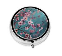 Round Pill Box with 3 Compartment Medicine Case, Portable Travel Pill Case for Pocket or Purse, Japanese Cherry Flowers