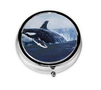 Round Pill Box with 3 Compartment Medicine Case, Portable Travel Pill Case for Pocket or Purse, Killer Whale Print