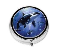 Round Pill Box with 3 Compartment Medicine Case, Portable Travel Pill Case for Pocket or Purse, Killer Whale