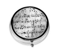 Round Pill Box with 3 Compartment Medicine Case, Portable Travel Pill Case for Pocket or Purse, Music Notes Print