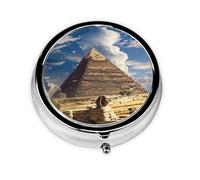 Round Pill Box with 3 Compartment Medicine Case, Portable Travel Pill Case for Pocket or Purse, Pyramids of Egypt