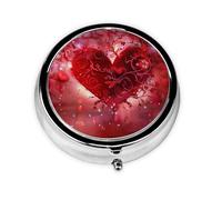 Round Pill Box with 3 Compartment Medicine Case, Portable Travel Pill Case for Pocket or Purse, Romantic Valentine's Day Heart