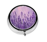 Round Pill Box with 3 Compartment Medicine Case, Portable Travel Pill Case for Pocket or Purse, Romantic Lavender