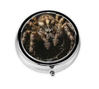 Round Pill Box with 3 Compartment Medicine Case, Portable Travel Pill Case for Pocket or Purse, Scary Spider