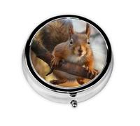 Round Pill Box with 3 Compartment Medicine Case, Portable Travel Pill Case for Pocket or Purse, Squirrel Funny Animal