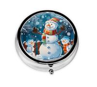 Round Pill Box with 3 Compartment Medicine Case, Portable Travel Pill Case for Pocket or Purse, Winter Snowman