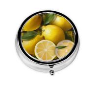 Round Pill Box with 3 Compartment Medicine Case, Portable Travel Pill Case for Pocket or Purse, Yellow Lemon