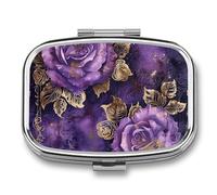 Round Pill Box with Artistic Roses Pill Case for Purse & Pocket 2 Compartment Medicine Pill Organizer Portable Travel Pillbox Medicine Vitamin Cod Liver Oil Storage Box