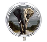 Round Pill Box with Mirror 3 Compartments Pill Organizer Portable Small Pill Case Weekly 3D Elephant Medecine Case for Purse, Pocket, Travel, Vitamin, Supplements