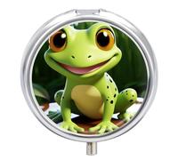 Round Pill Box with Mirror 3 Compartments Pill Organizer Portable Small Pill Case Weekly Cute Frog Medecine Case for Purse, Pocket, Travel, Vitamin, Supplements
