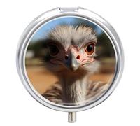 Round Pill Box with Mirror 3 Compartments Pill Organizer Portable Small Pill Case Weekly Cute Ostrich Medecine Case for Purse, Pocket, Travel, Vitamin, Supplements