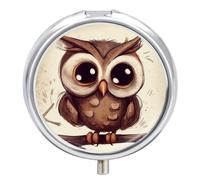 Round Pill Box with Mirror 3 Compartments Pill Organizer Portable Small Pill Case Weekly Cute Owl Medecine Case for Purse, Pocket, Travel, Vitamin, Supplements