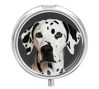 Round Pill Box with Mirror 3 Compartments Pill Organizer Portable Small Pill Case Weekly Dalmatian Medecine Case for Purse, Pocket, Travel, Vitamin, Supplements