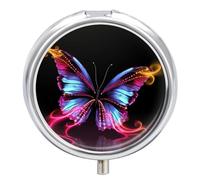 Round Pill Box with Mirror 3 Compartments Pill Organizer Portable Small Pill Case Weekly Dancing Butterfly Medecine Case for Purse, Pocket, Travel, Vitamin, Supplements