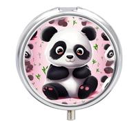 Round Pill Box with Mirror 3 Compartments Pill Organizer Portable Small Pill Case Weekly Panda Star Medecine Case for Purse, Pocket, Travel, Vitamin, Supplements