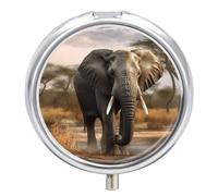 Round Pill Box with Mirror 3 Compartments Pill Organizer Portable Small Pill Case Weekly Tropical African Elephant Medecine Case for Purse, Pocket, Travel, Vitamin, Supplements