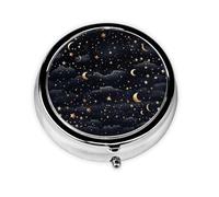 Round pill box with stars and moon for pocket and handbag 3 compartments cute portable pill box travel pill box vitamin cod liver oil storage box unique gift