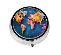 Round Pill Case for Purse or Pocket 2 Compartment Medicine Pill Box Portable Small Pill Organizer Abstract World Map Pillbox Travel Medicine Vitamin Cod Liver Oil Storage Box