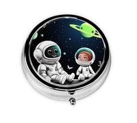 Round Pill Case for Purse or Pocket 2 Compartment Medicine Pill Box Portable Small Pill Organizer Astronaut and Alien Pillbox Travel Medicine Vitamin Cod Liver Oil Storage Box