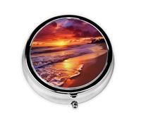 Round Pill Case for Purse or Pocket 2 Compartment Medicine Pill Box Portable Small Pill Organizer Beautiful Beach Sunset Pillbox Travel Medicine Vitamin Cod Liver Oil Storage Box