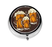 Round Pill Case for Purse or Pocket 2 Compartment Medicine Pill Box Portable Small Pill Organizer Beer Pillbox Travel Medicine Vitamin Cod Liver Oil Storage Box