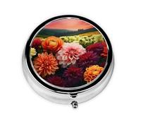 Round Pill Case for Purse or Pocket 2 Compartment Medicine Pill Box Portable Small Pill Organizer Beautiful Colorful Flowers Pillbox Travel Medicine Vitamin Cod Liver Oil Storage Box