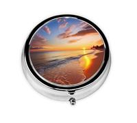 Round Pill Case for Purse or Pocket 2 Compartment Medicine Pill Box Portable Small Pill Organizer Beautiful Tropical Sunrise on The Beach Pillbox Travel Medicine Vitamin Cod Liver Oil Storage Box