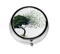 Round Pill Case for Purse or Pocket 2 Compartment Medicine Pill Box Portable Small Pill Organizer Big Tree Blowing in The Wind Pillbox Travel Medicine Vitamin Cod Liver Oil Storage Box