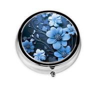 Round Pill Case for Purse or Pocket 2 Compartment Medicine Pill Box Portable Small Pill Organizer Blue Flowers Pillbox Travel Medicine Vitamin Cod Liver Oil Storage Box