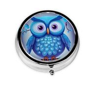 Round Pill Case for Purse or Pocket 2 Compartment Medicine Pill Box Portable Small Pill Organizer Blue owl Pillbox Travel Medicine Vitamin Cod Liver Oil Storage Box
