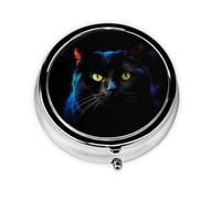 Round Pill Case for Purse or Pocket 2 Compartment Medicine Pill Box Portable Small Pill Organizer Black cat Colorful Pillbox Travel Medicine Vitamin Cod Liver Oil Storage Box