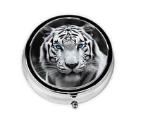 Round Pill Case for Purse or Pocket 2 Compartment Medicine Pill Box Portable Small Pill Organizer Blue Eyed Tiger Pillbox Travel Medicine Vitamin Cod Liver Oil Storage Box