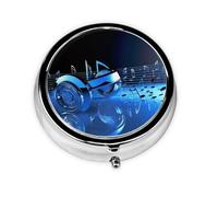 Round Pill Case for Purse or Pocket 2 Compartment Medicine Pill Box Portable Small Pill Organizer Blue Music Pillbox Travel Medicine Vitamin Cod Liver Oil Storage Box
