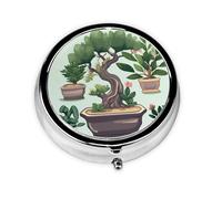 Round Pill Case for Purse or Pocket 2 Compartment Medicine Pill Box Portable Small Pill Organizer Bonsai Plant Pillbox Travel Medicine Vitamin Cod Liver Oil Storage Box