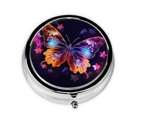 Round Pill Case for Purse or Pocket 2 Compartment Medicine Pill Box Portable Small Pill Organizer Butterfly Pillbox Travel Medicine Vitamin Cod Liver Oil Storage Box