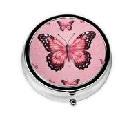 Round Pill Case for Purse or Pocket 2 Compartment Medicine Pill Box Portable Small Pill Organizer Butterfly Pink Pillbox Travel Medicine Vitamin Cod Liver Oil Storage Box