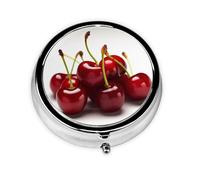 Round Pill Case for Purse or Pocket 2 Compartment Medicine Pill Box Portable Small Pill Organizer Chilean Cherries Pillbox Travel Medicine Vitamin Cod Liver Oil Storage Box