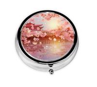 Round Pill Case for Purse or Pocket 2 Compartment Medicine Pill Box Portable Small Pill Organizer Cherry Blossoms Pillbox Travel Medicine Vitamin Cod Liver Oil Storage Box