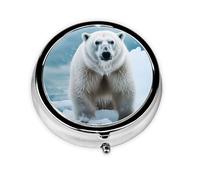 Round Pill Case for Purse or Pocket 2 Compartment Medicine Pill Box Portable Small Pill Organizer Cool Animal White Polar Bear Pillbox Travel Medicine Vitamin Cod Liver Oil Storage Box