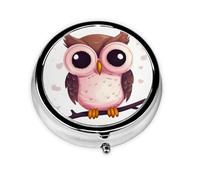 Round Pill Case for Purse or Pocket 2 Compartment Medicine Pill Box Portable Small Pill Organizer Cute owl Pillbox Travel Medicine Vitamin Cod Liver Oil Storage Box